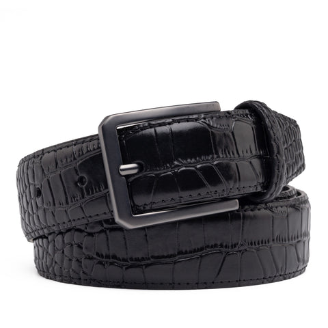 Men's Crocodile Embossed Leather Belt – Classic Pin Buckle Dress Belt