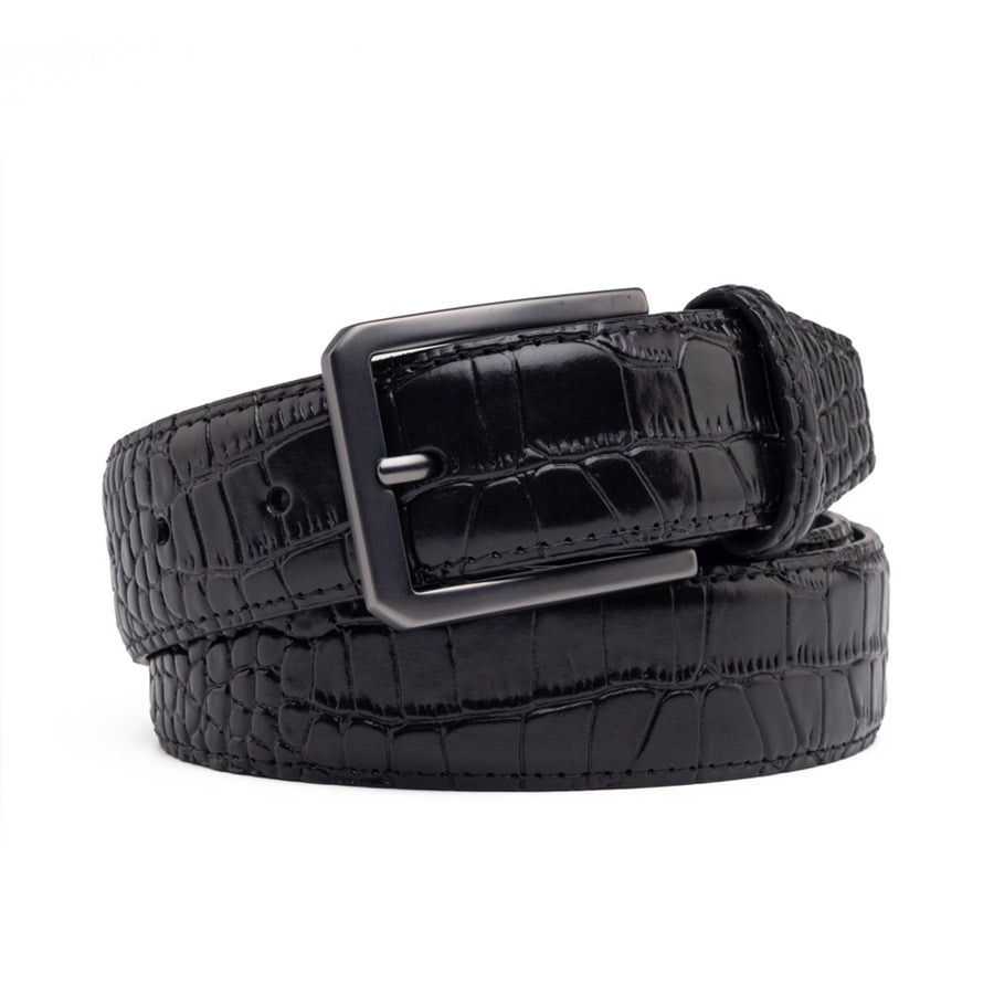 Men's Crocodile Embossed Leather Belt – Classic Pin Buckle Dress Belt