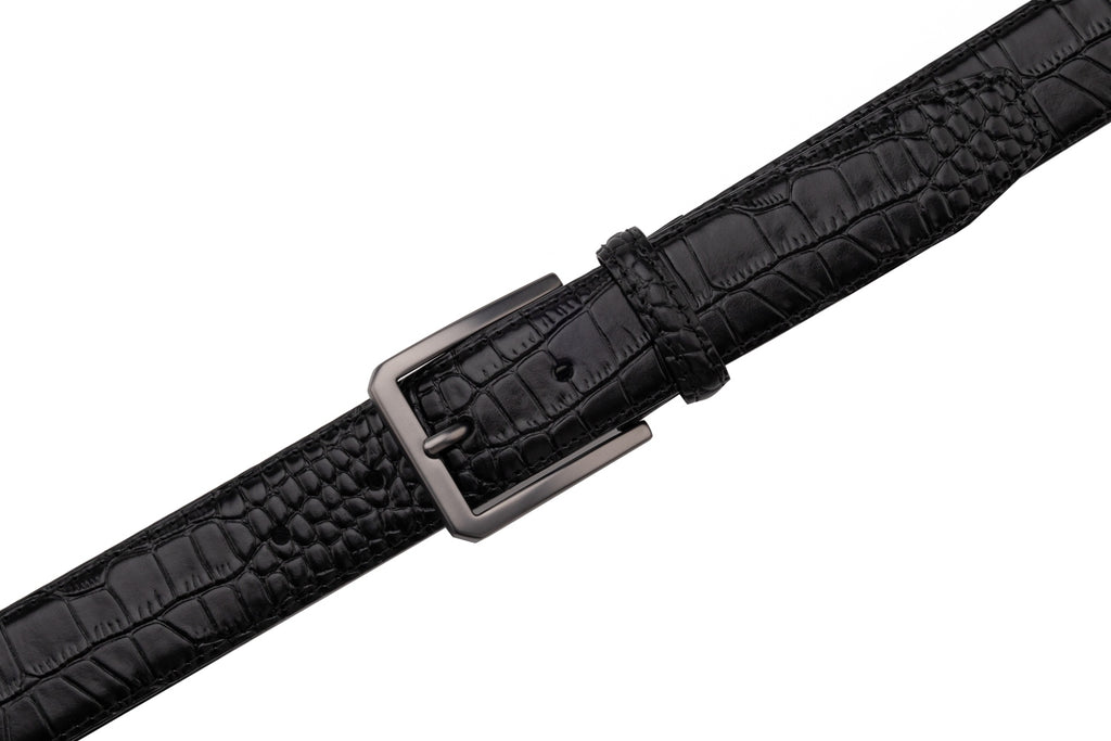 Crocodile Texture Matte Gunmetal Pin Buckle Men's Belt