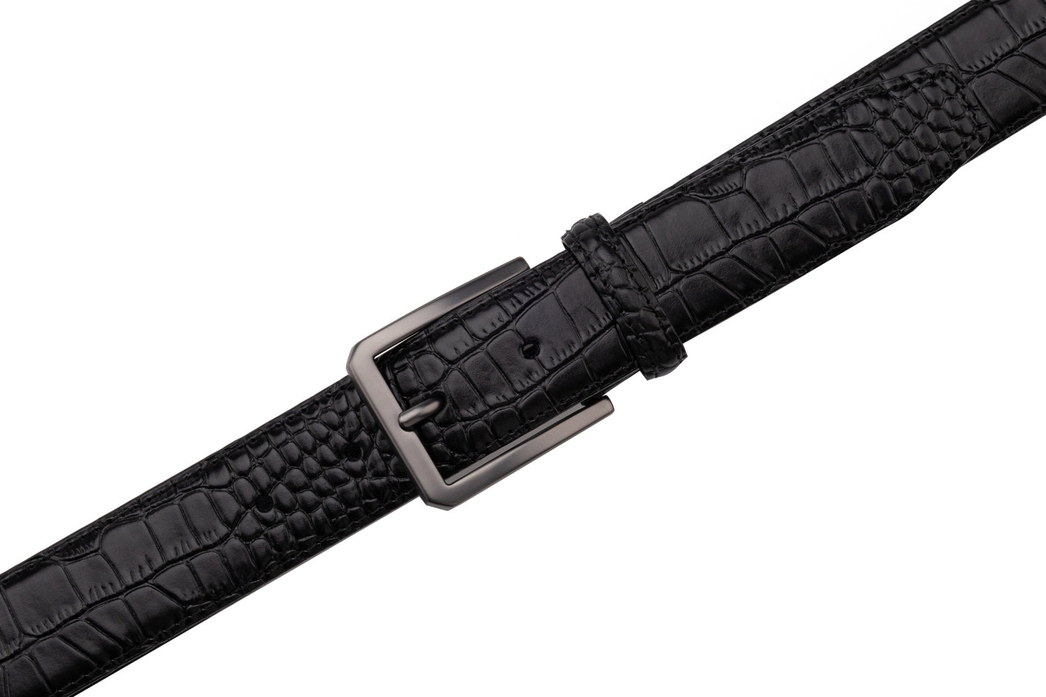 Crocodile Texture Matte Gunmetal Pin Buckle Men's Belt