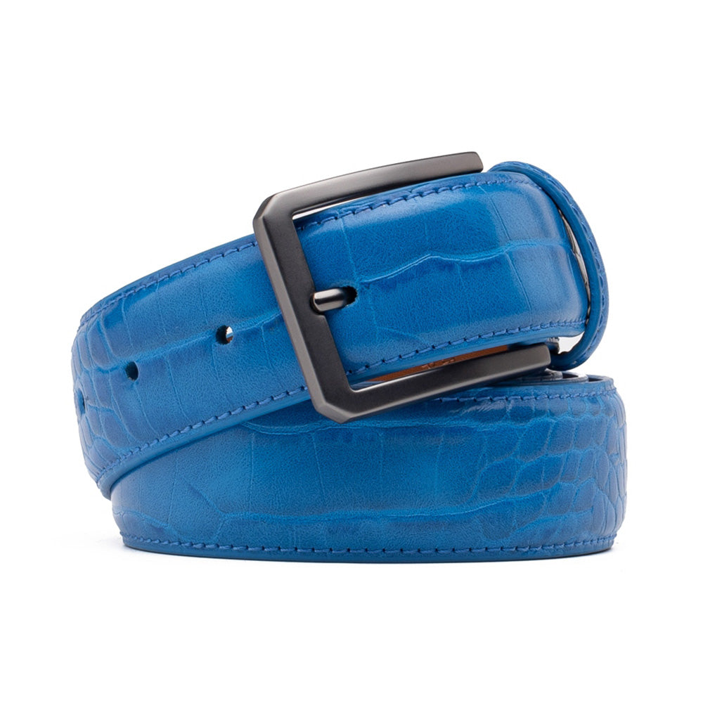 Men's Crocodile Embossed Leather Belt – Classic Pin Buckle Dress Belt