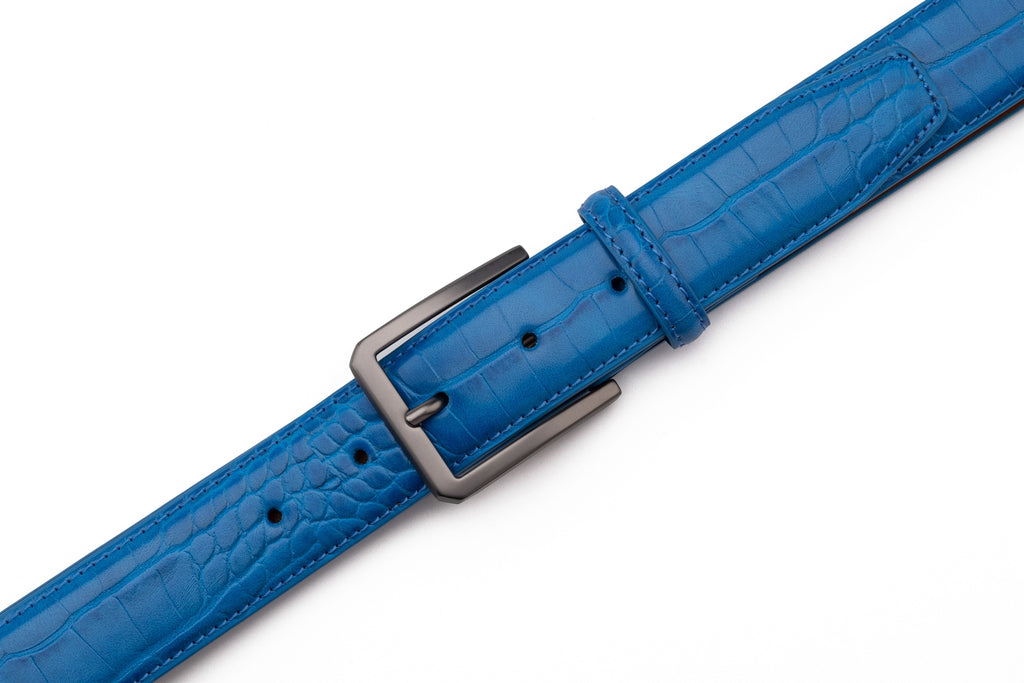 Crocodile Texture Matte Gunmetal Pin Buckle Men's Belt