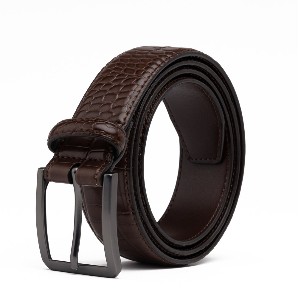 Crocodile Texture Matte Gunmetal Pin Buckle Men's Belt