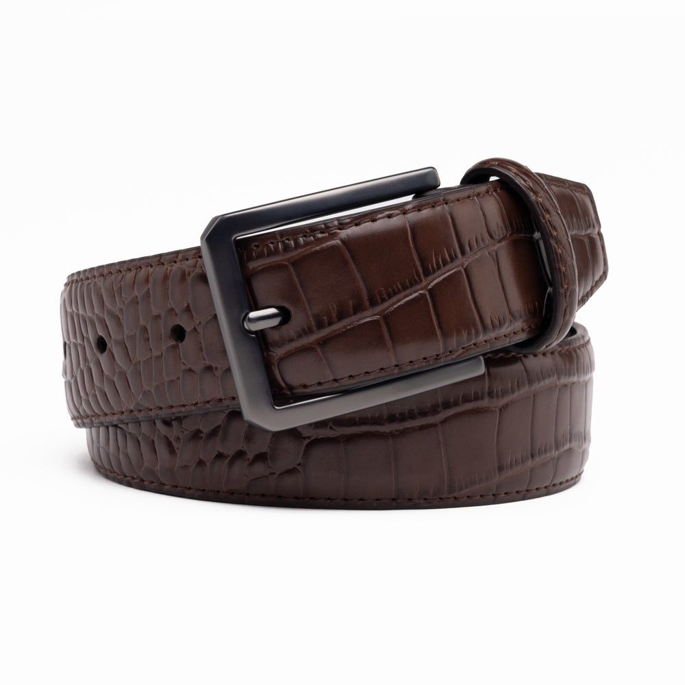 Crocodile Texture Matte Gunmetal Pin Buckle Men's Belt
