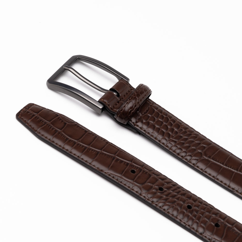 Crocodile Texture Matte Gunmetal Pin Buckle Men's Belt