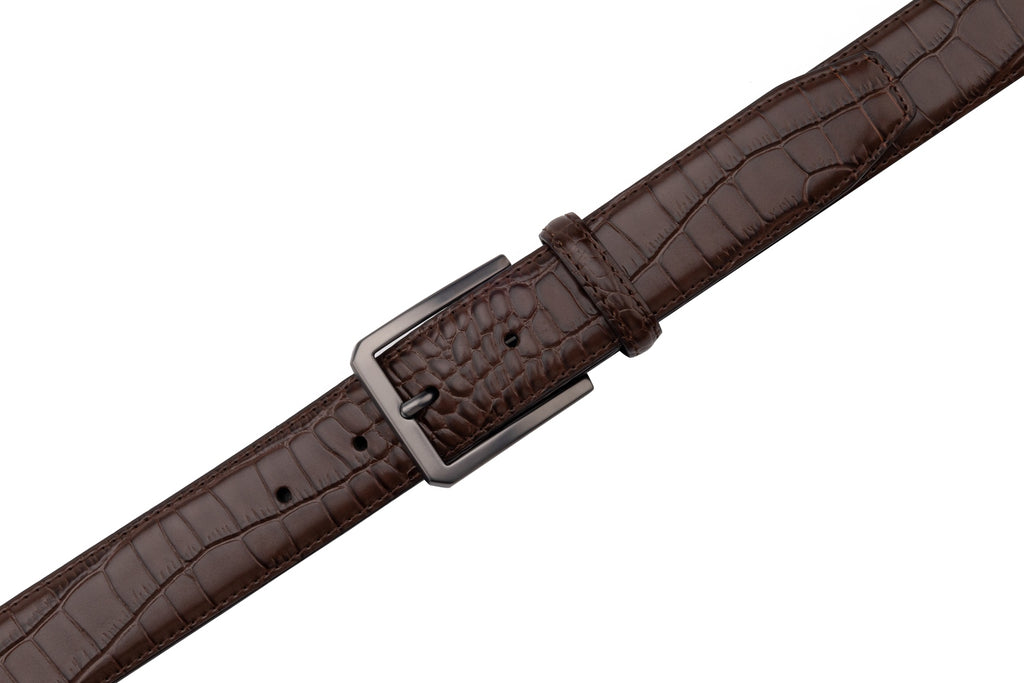 Crocodile Texture Matte Gunmetal Pin Buckle Men's Belt