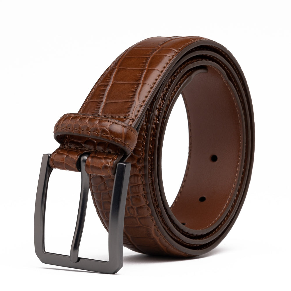 Crocodile Texture Matte Gunmetal Pin Buckle Men's Belt