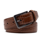 Crocodile Texture Matte Gunmetal Pin Buckle Men's Belt