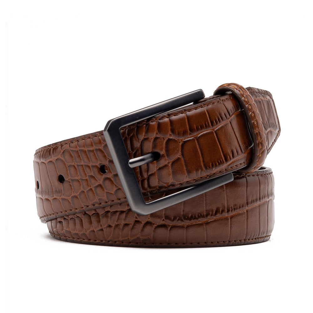 Men's Crocodile Embossed Leather Belt – Classic Pin Buckle Dress Belt