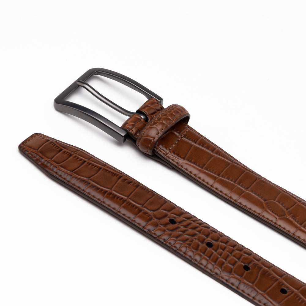 Crocodile Texture Matte Gunmetal Pin Buckle Men's Belt