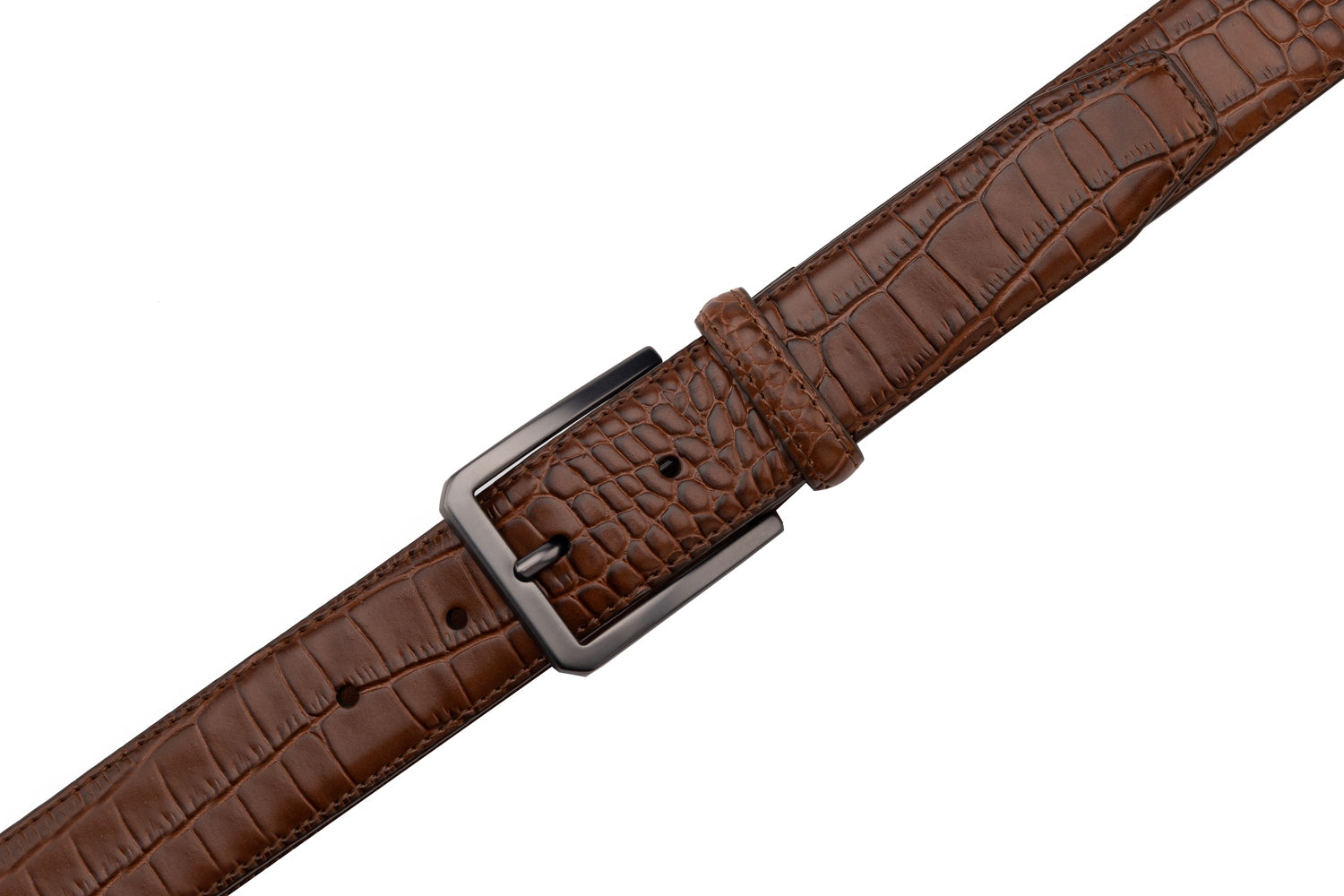Crocodile Texture Matte Gunmetal Pin Buckle Men's Belt