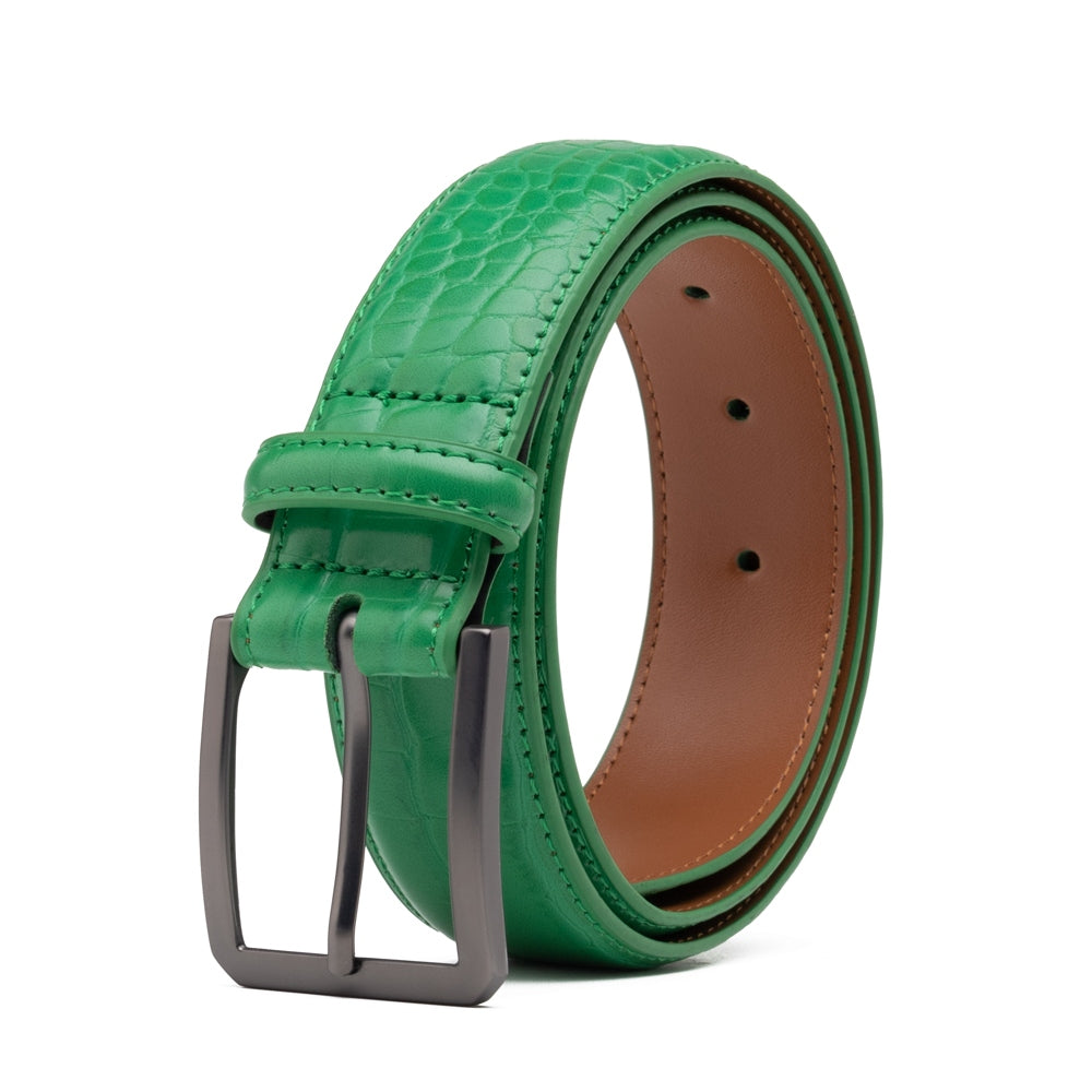 Crocodile Texture Matte Gunmetal Pin Buckle Men's Belt