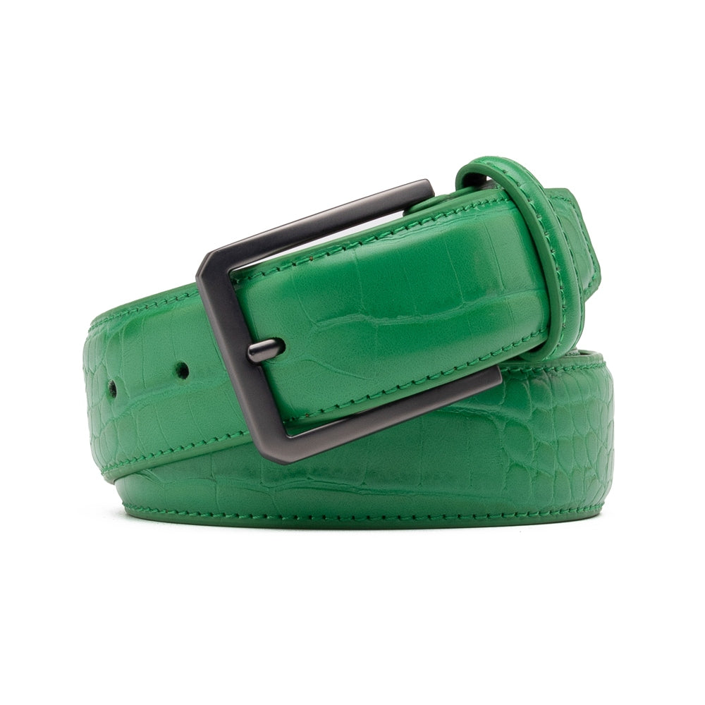 Crocodile Texture Matte Gunmetal Pin Buckle Men's Belt