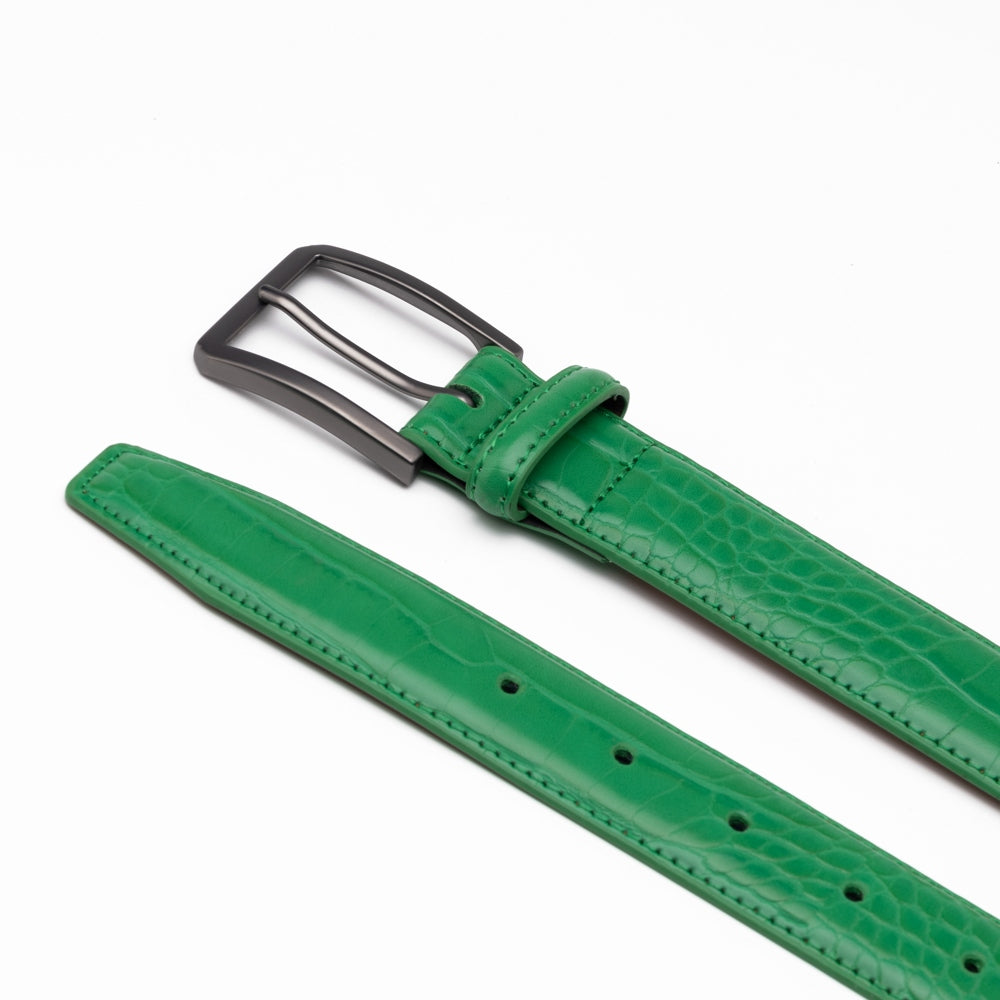 Crocodile Texture Matte Gunmetal Pin Buckle Men's Belt