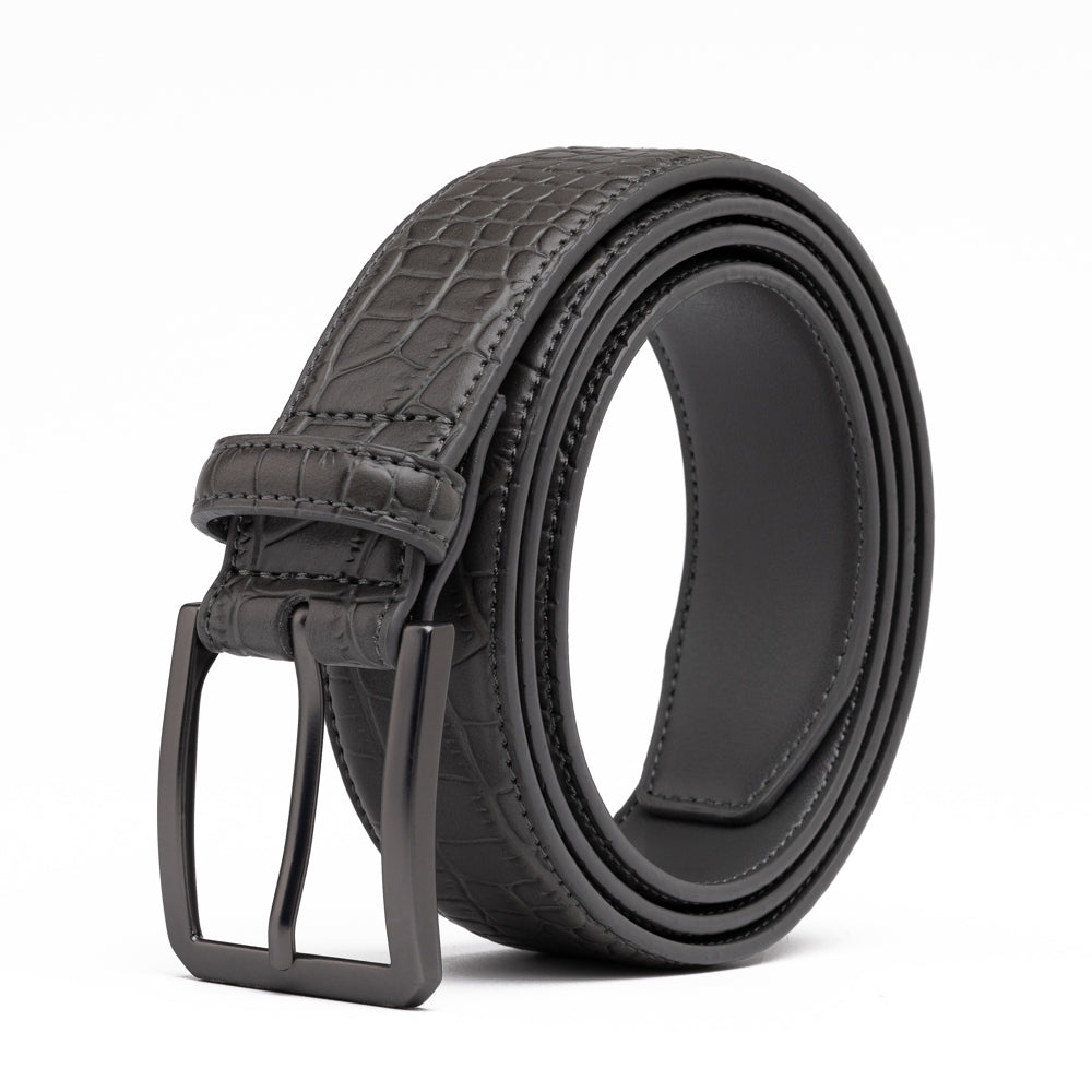 Crocodile Texture Matte Gunmetal Pin Buckle Men's Belt