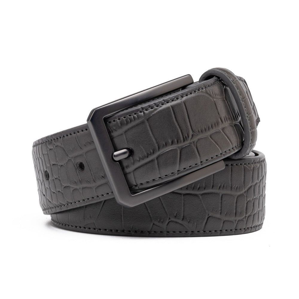Men's Crocodile Embossed Leather Belt – Classic Pin Buckle Dress Belt