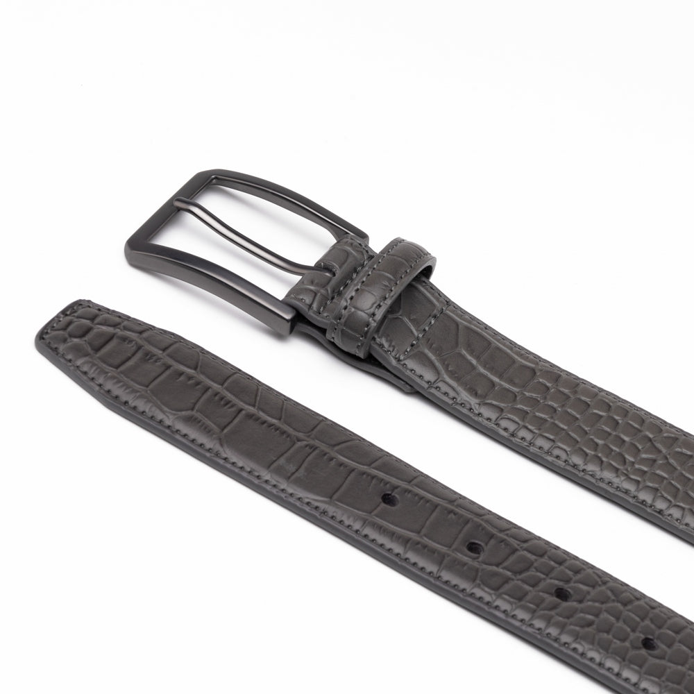 Crocodile Texture Matte Gunmetal Pin Buckle Men's Belt