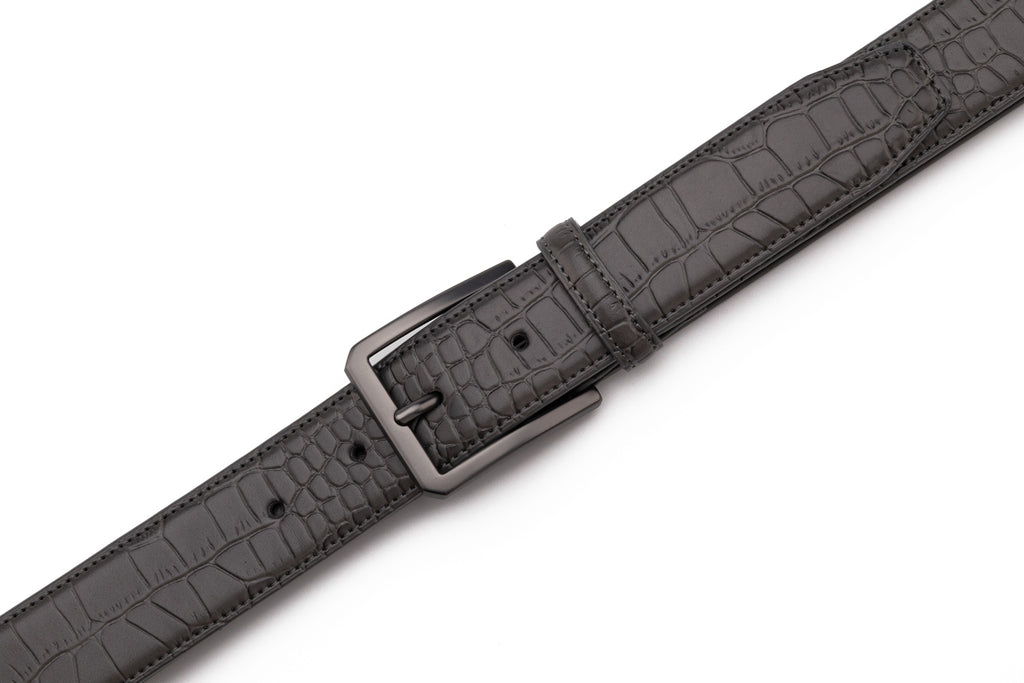 Crocodile Texture Matte Gunmetal Pin Buckle Men's Belt