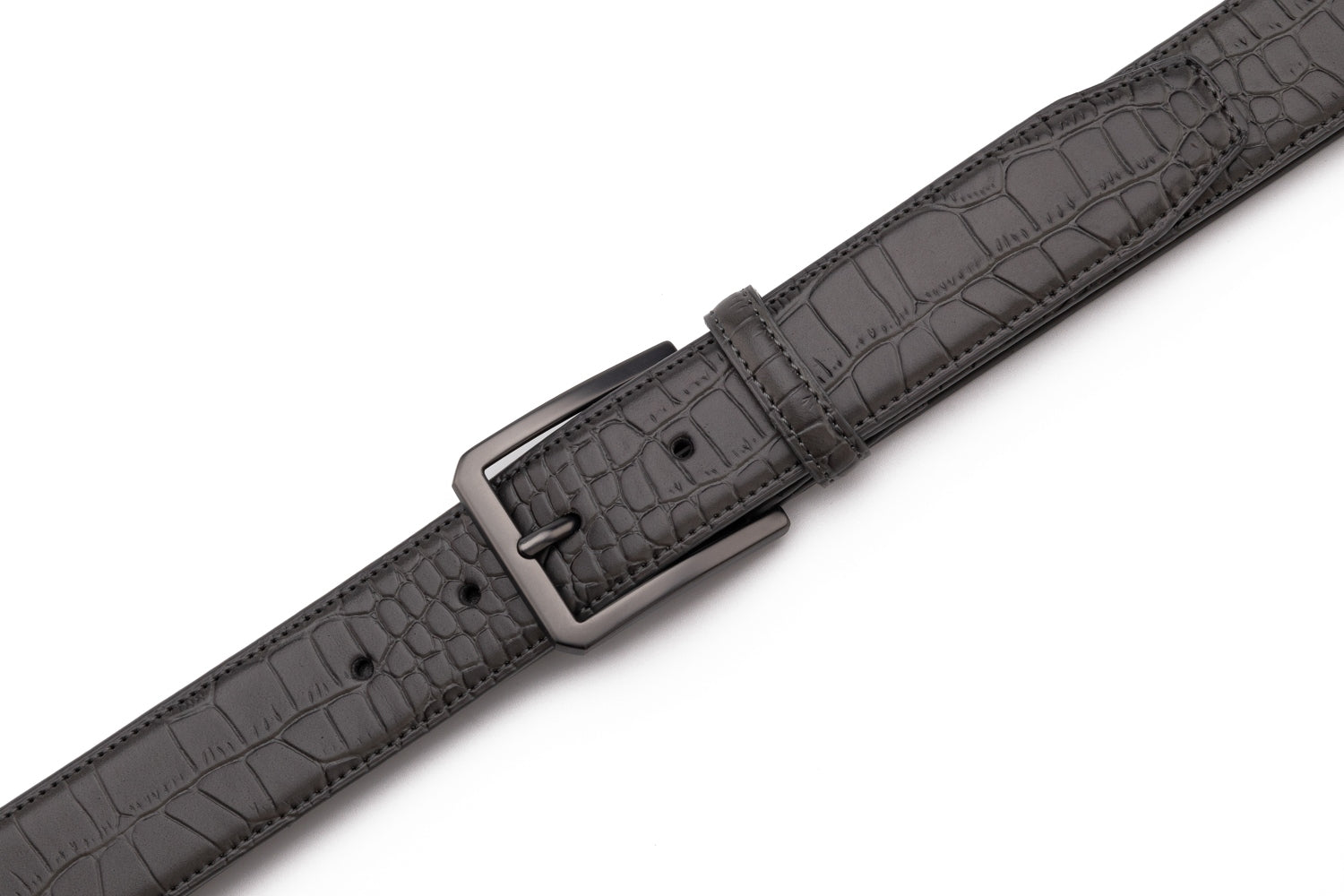 Crocodile Texture Matte Gunmetal Pin Buckle Men's Belt