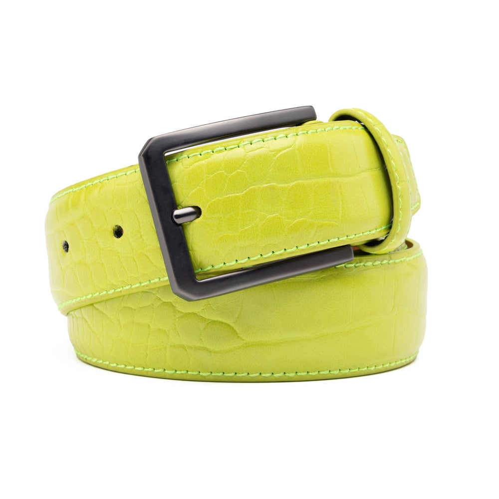 Crocodile Texture Matte Gunmetal Pin Buckle Men's Belt