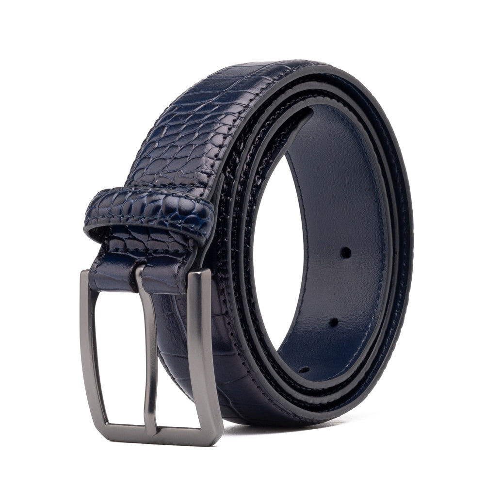 Crocodile Texture Matte Gunmetal Pin Buckle Men's Belt