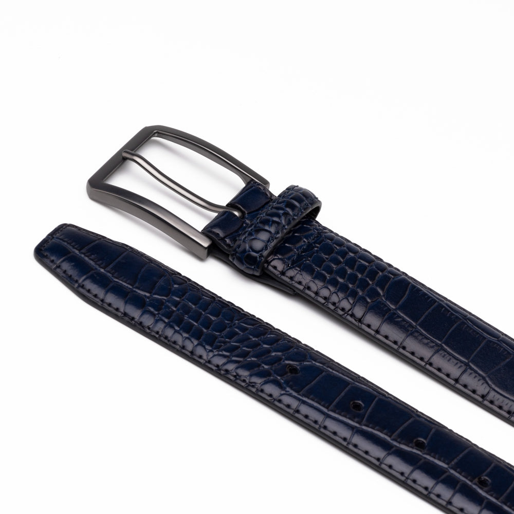Crocodile Texture Matte Gunmetal Pin Buckle Men's Belt