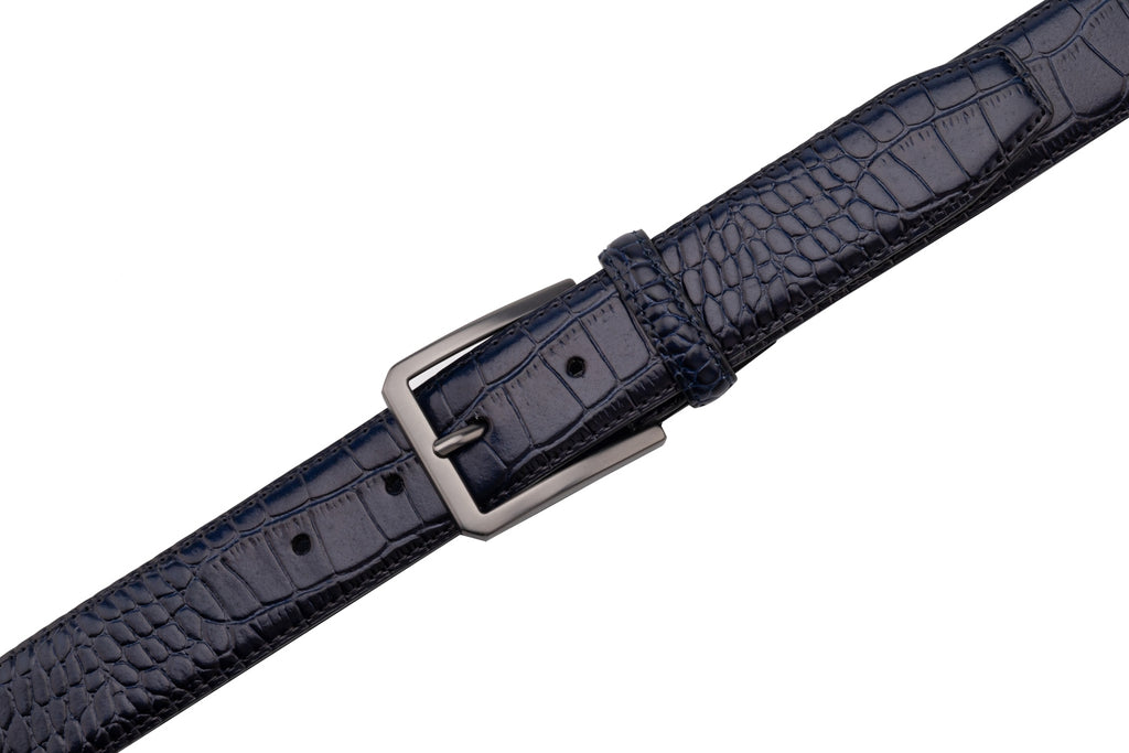Crocodile Texture Matte Gunmetal Pin Buckle Men's Belt