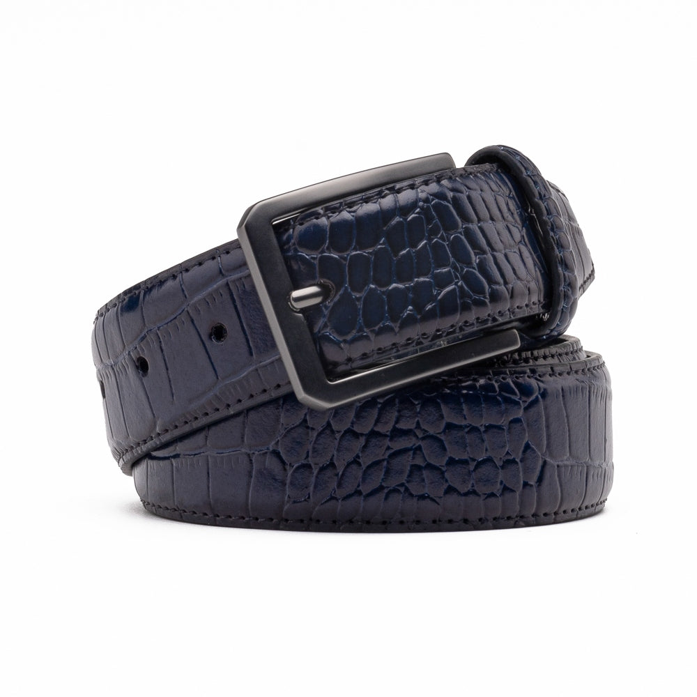 Crocodile Texture Matte Gunmetal Pin Buckle Men's Belt
