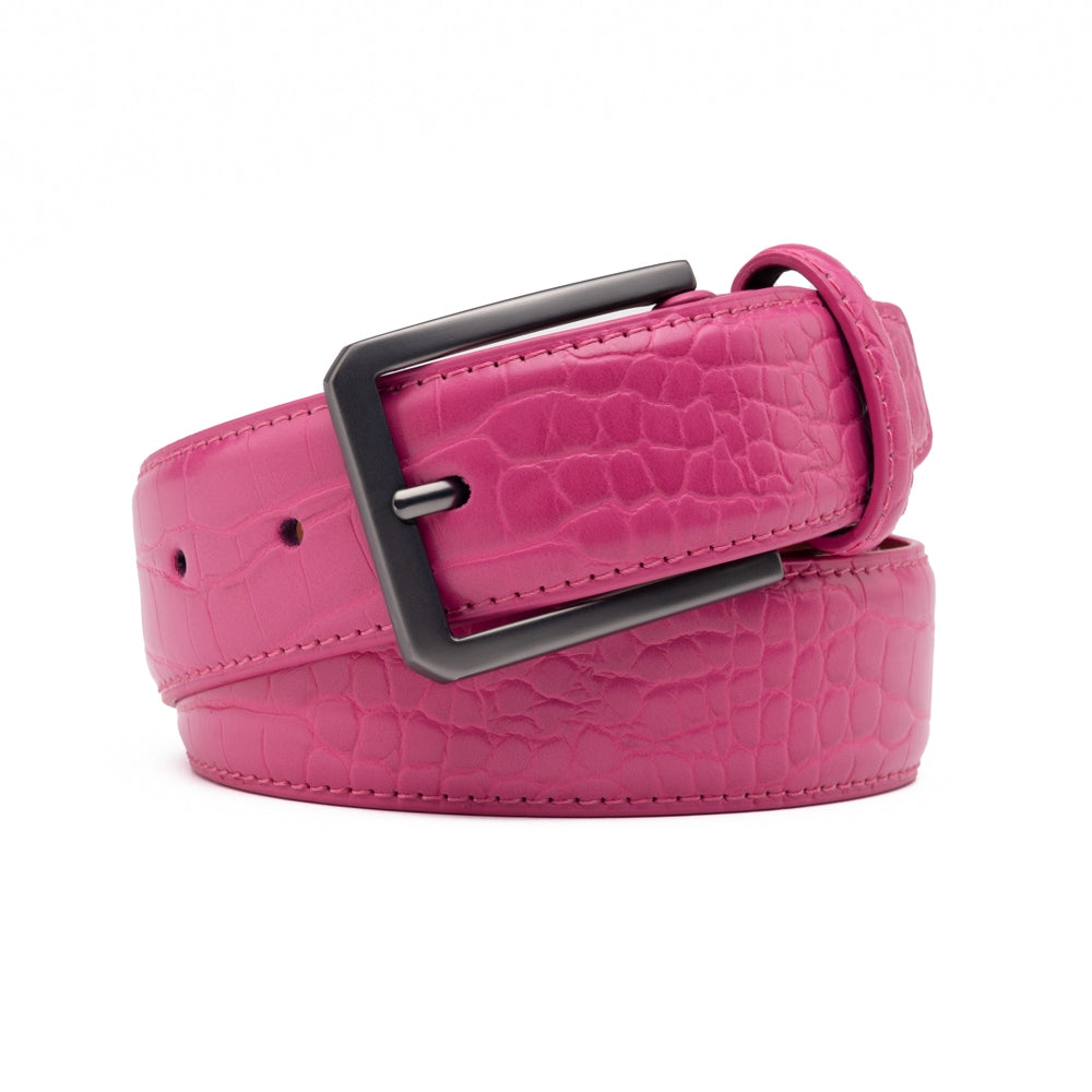 Crocodile Texture Matte Gunmetal Pin Buckle Men's Belt