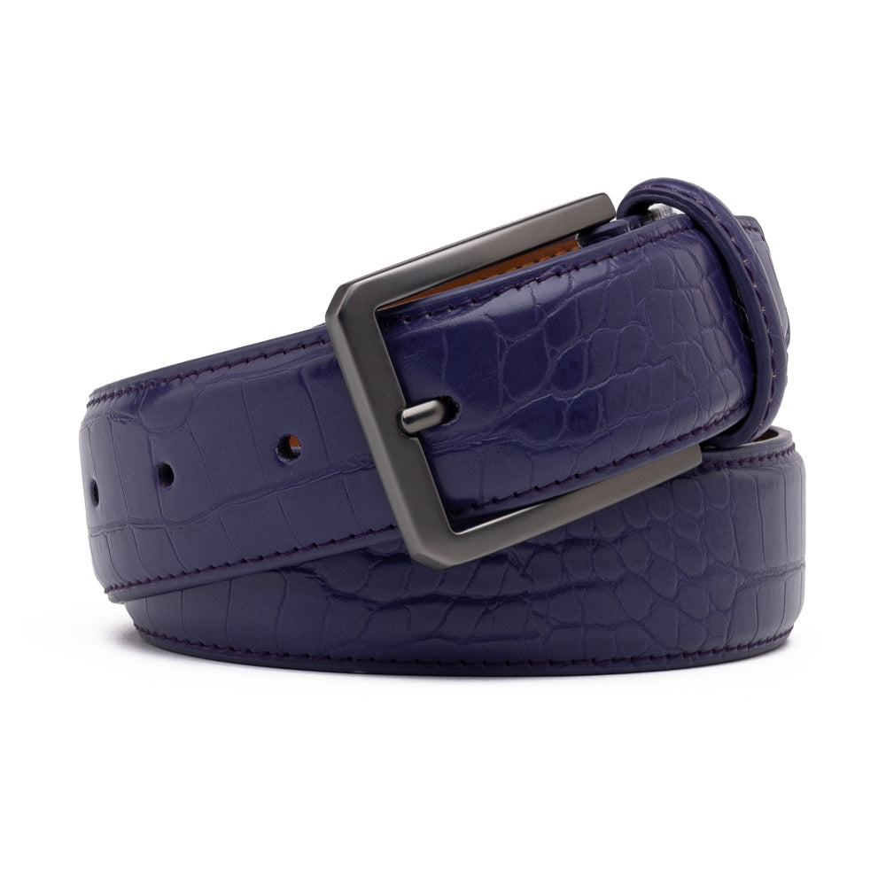 Crocodile Texture Matte Gunmetal Pin Buckle Men's Belt