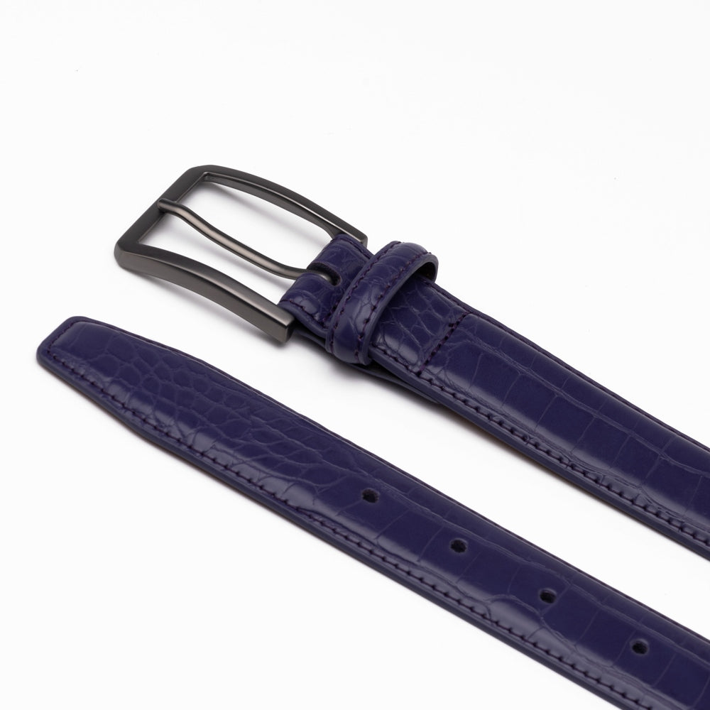 Crocodile Texture Matte Gunmetal Pin Buckle Men's Belt