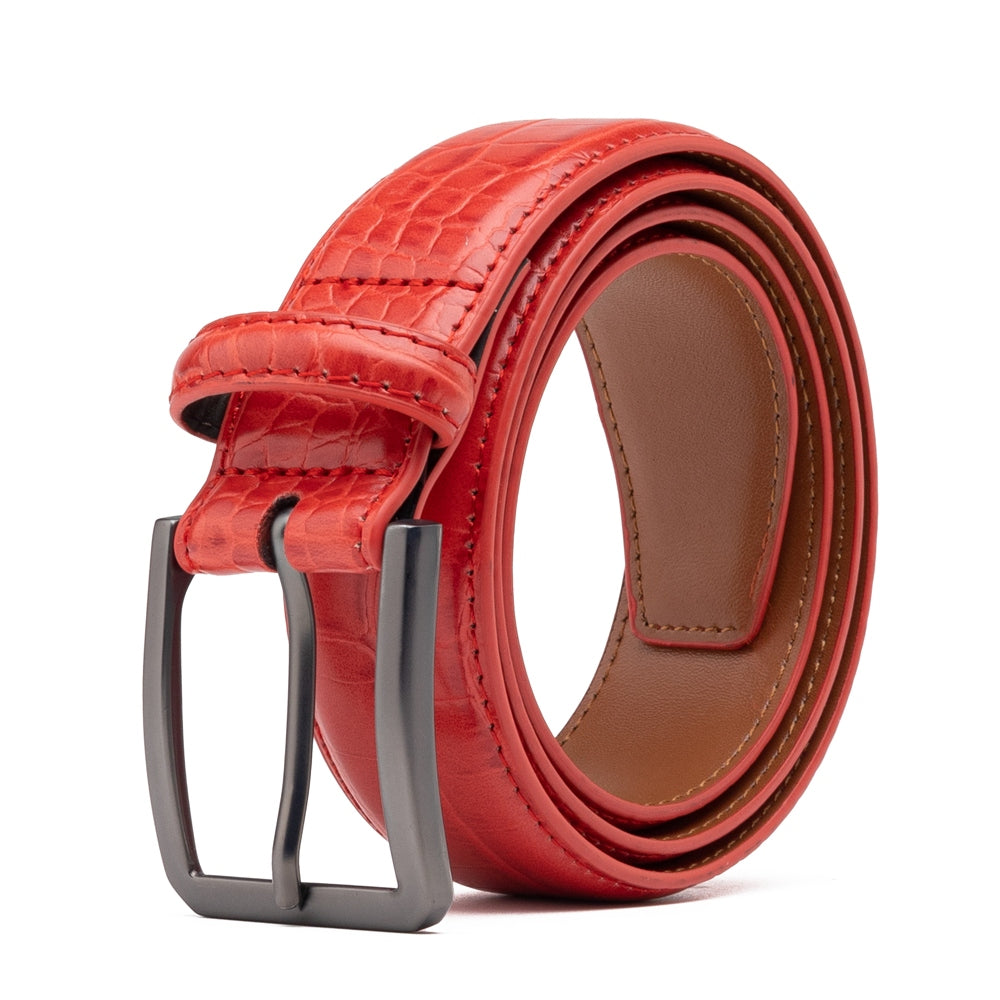 Crocodile Texture Matte Gunmetal Pin Buckle Men's Belt