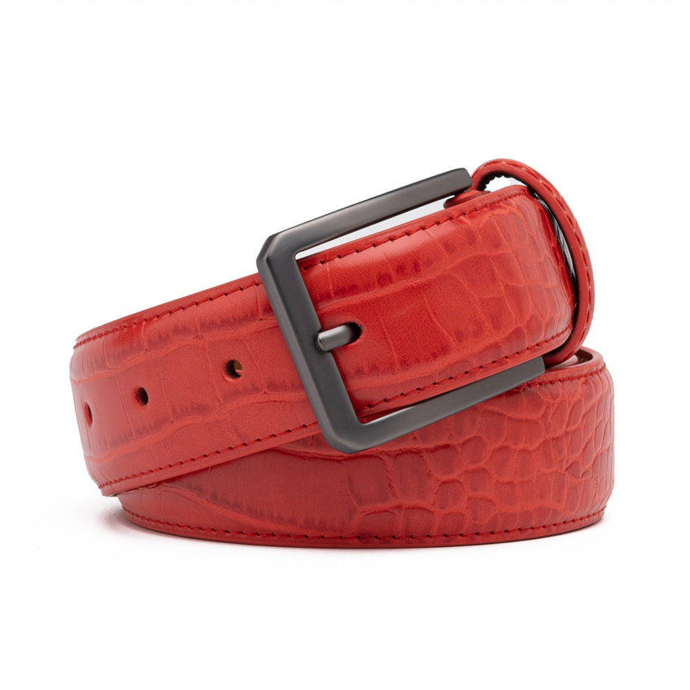 Men's Crocodile Embossed Leather Belt – Classic Pin Buckle Dress Belt