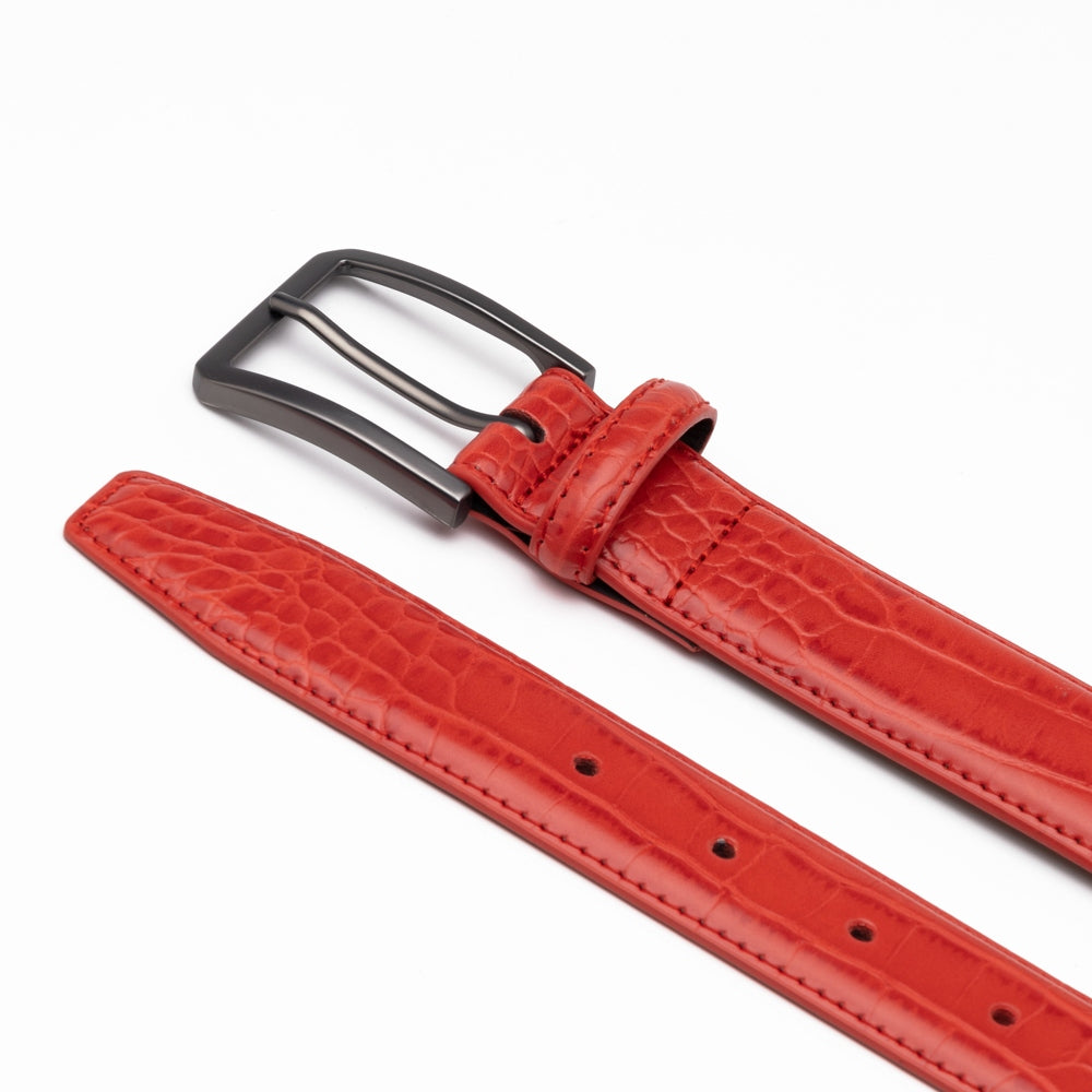 Crocodile Texture Matte Gunmetal Pin Buckle Men's Belt