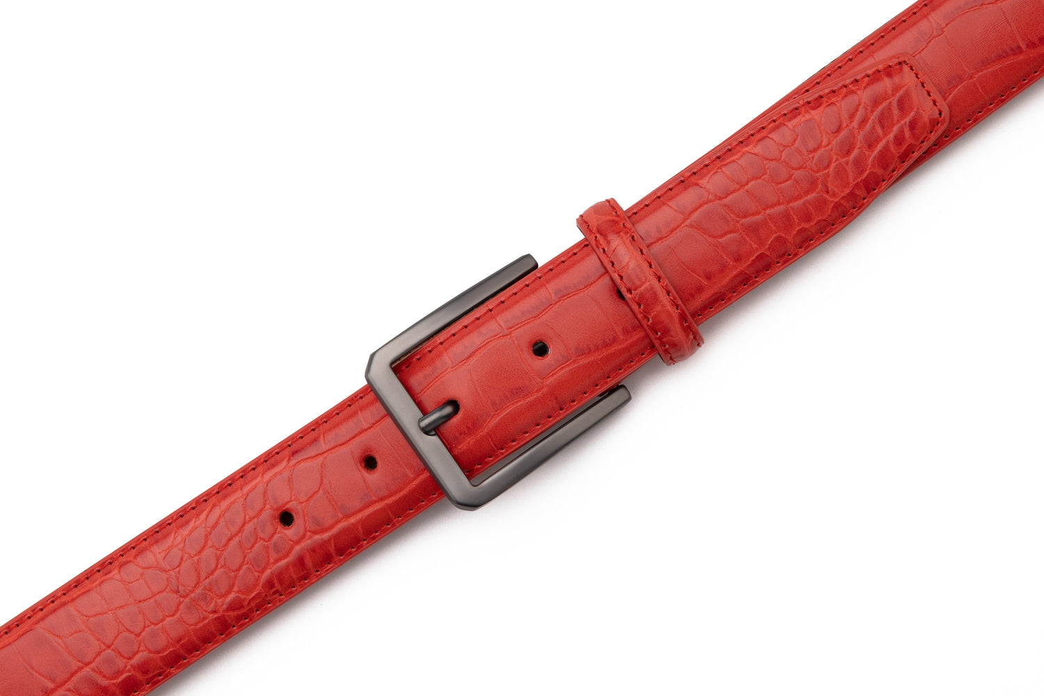 Crocodile Texture Matte Gunmetal Pin Buckle Men's Belt