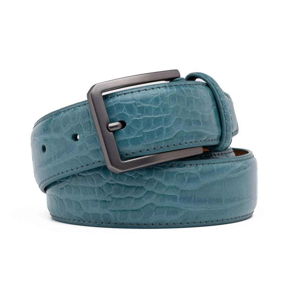 Crocodile Texture Matte Gunmetal Pin Buckle Men's Belt