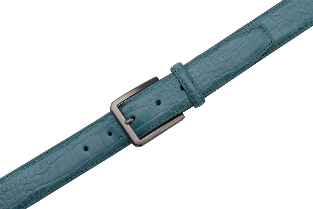 Crocodile Texture Matte Gunmetal Pin Buckle Men's Belt