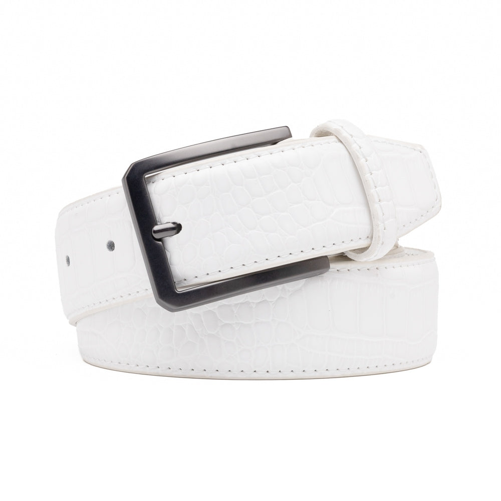 Crocodile Texture Matte Gunmetal Pin Buckle Men's Belt