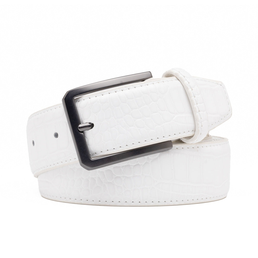 Men's Crocodile Embossed Leather Belt – Classic Pin Buckle Dress Belt