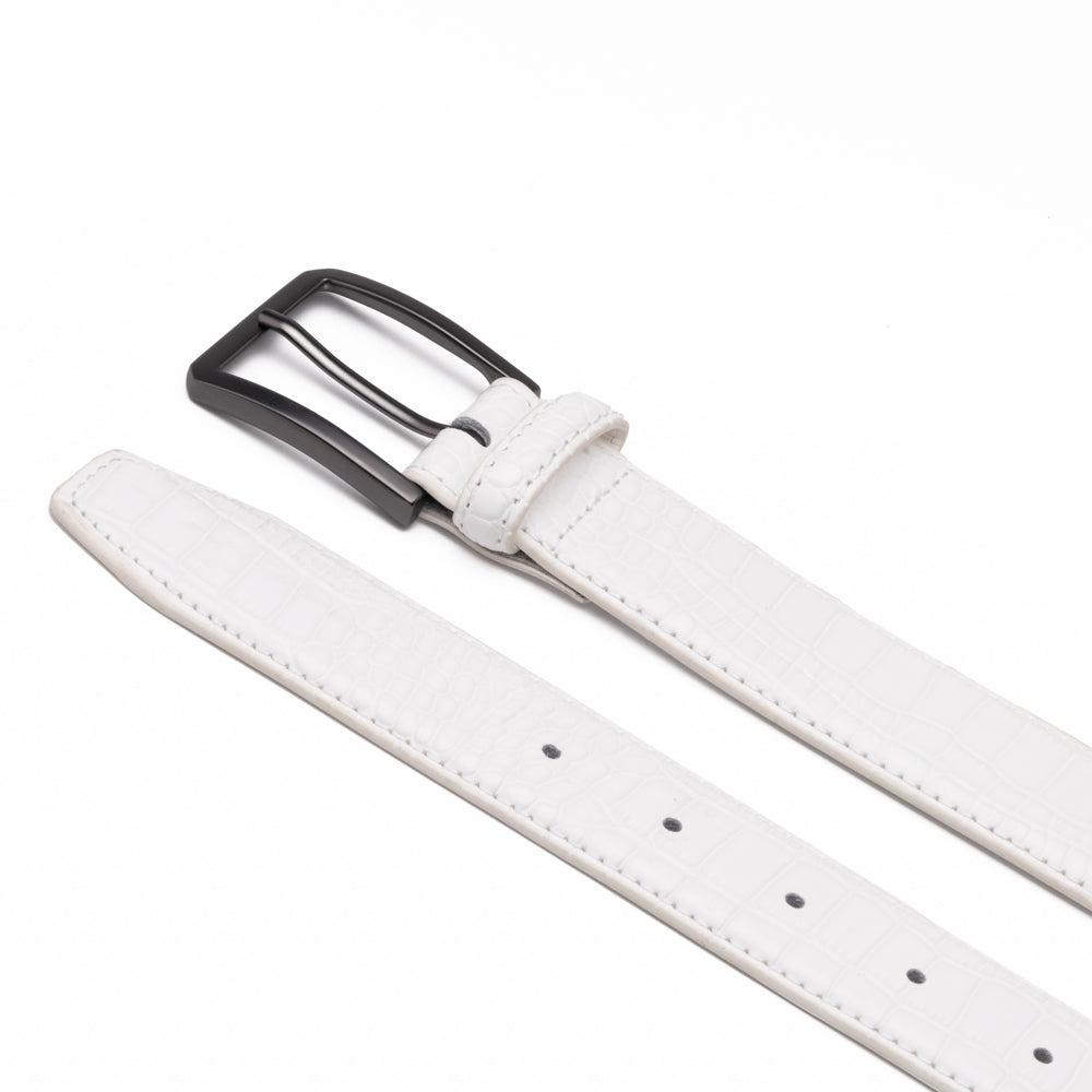 Crocodile Texture Matte Gunmetal Pin Buckle Men's Belt
