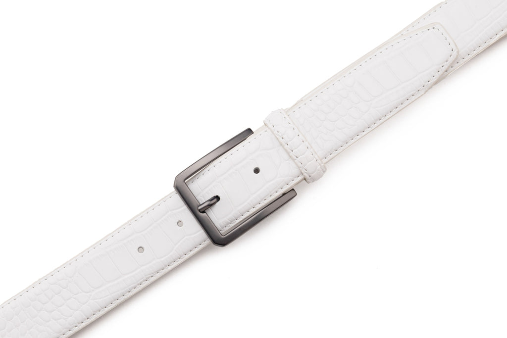Crocodile Texture Matte Gunmetal Pin Buckle Men's Belt