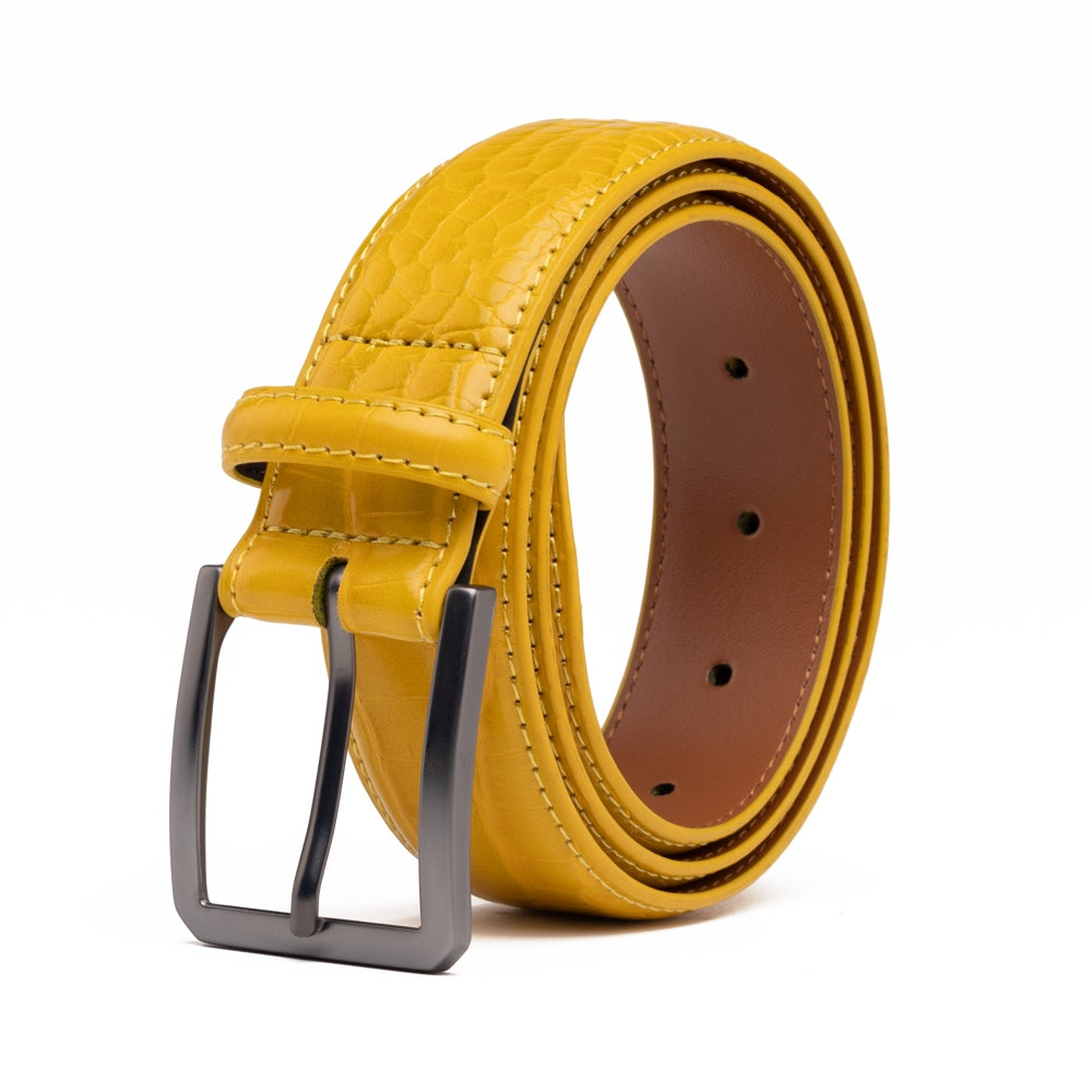 Crocodile Texture Matte Gunmetal Pin Buckle Men's Belt