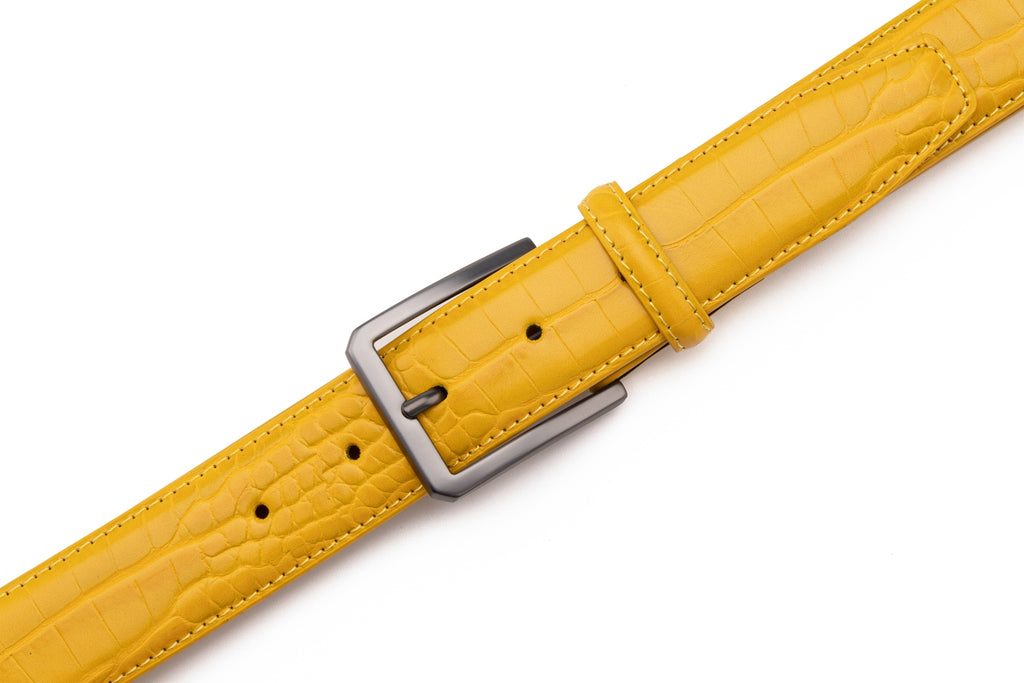 Crocodile Texture Matte Gunmetal Pin Buckle Men's Belt