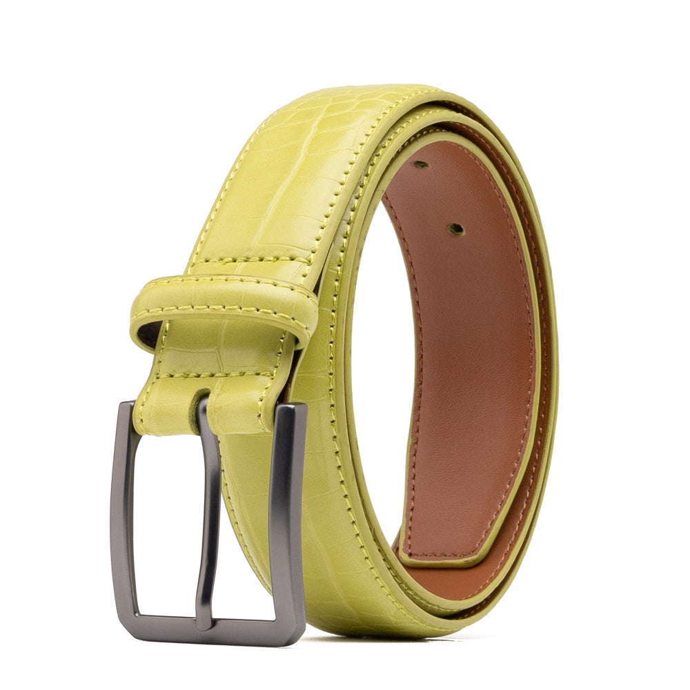 Crocodile Texture Matte Gunmetal Pin Buckle Men's Belt