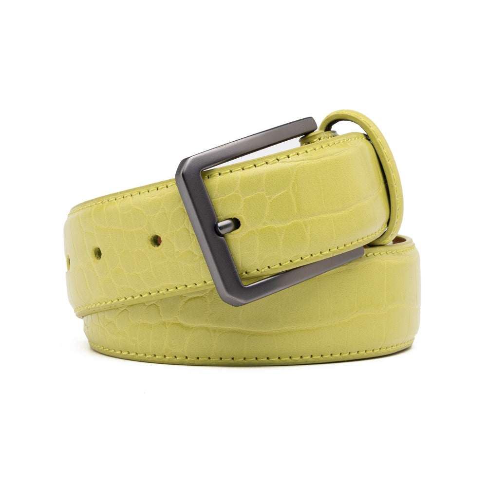 Crocodile Texture Matte Gunmetal Pin Buckle Men's Belt