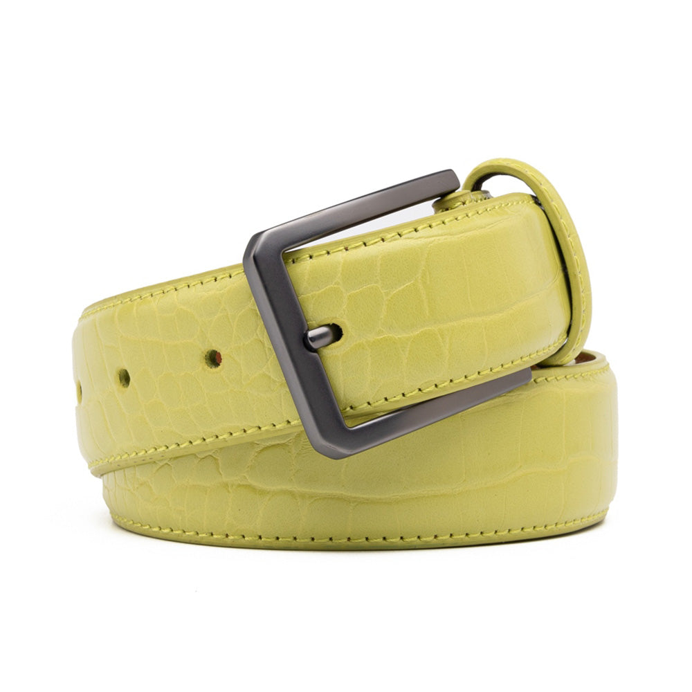 Men's Crocodile Embossed Leather Belt – Classic Pin Buckle Dress Belt