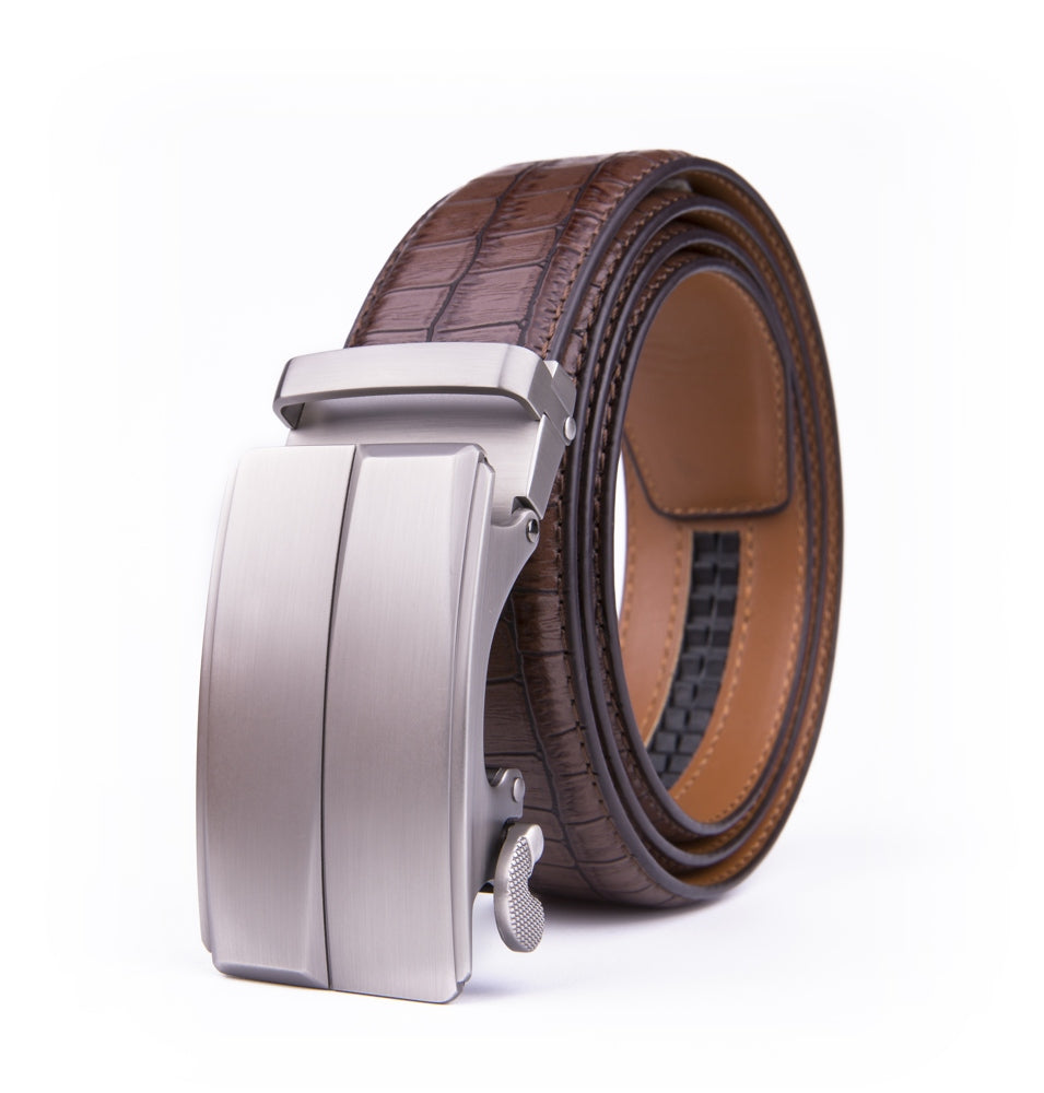 Crocodile Texture Matte Automatic Buckle Business Belt for Men