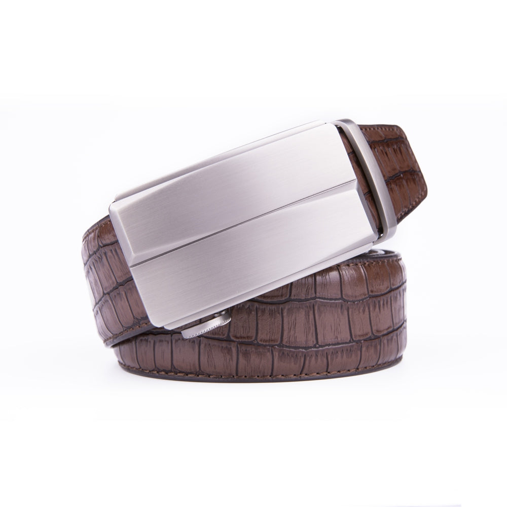 Crocodile Texture Matte Automatic Buckle Business Belt for Men