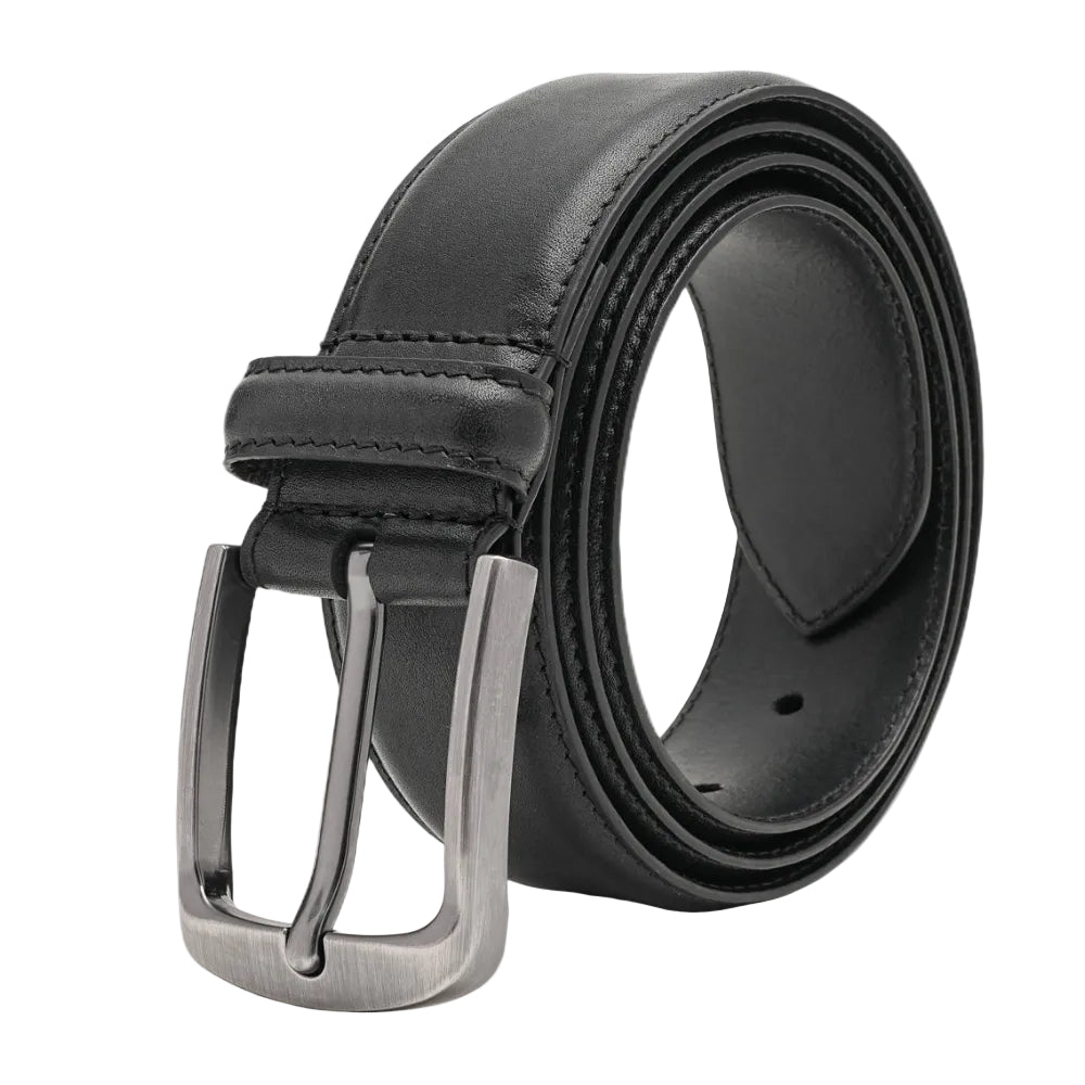 Classic Double-Stitch Full-Grain Leather Single Prong Buckle Men's Belt