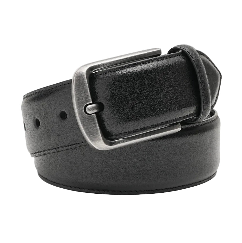 Classic Double-Stitch Full-Grain Leather Single Prong Buckle Men's Belt